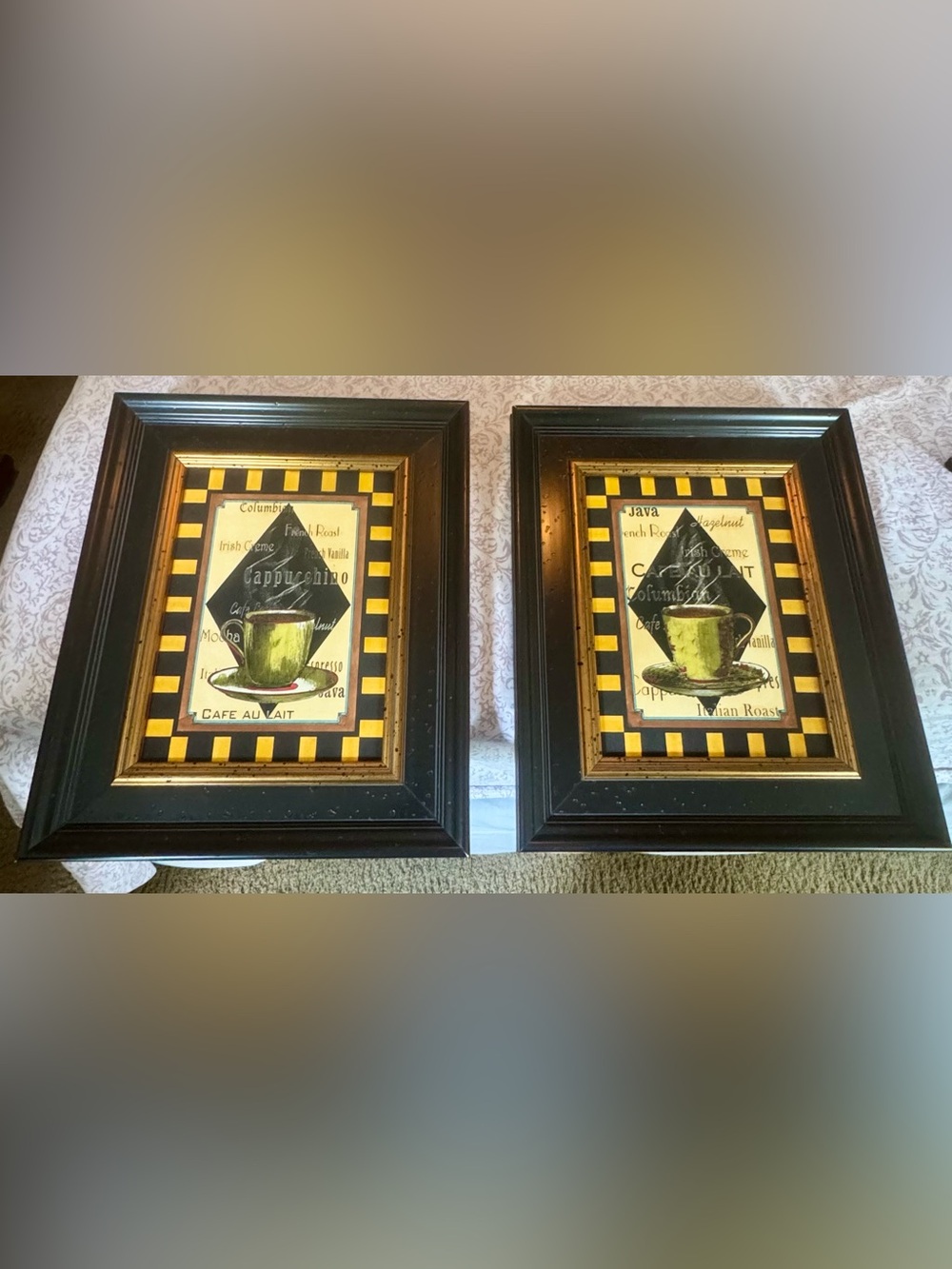 17/21 Pair of Black and Gold Coffee-Themed Wall Frames - Brand Unspecified